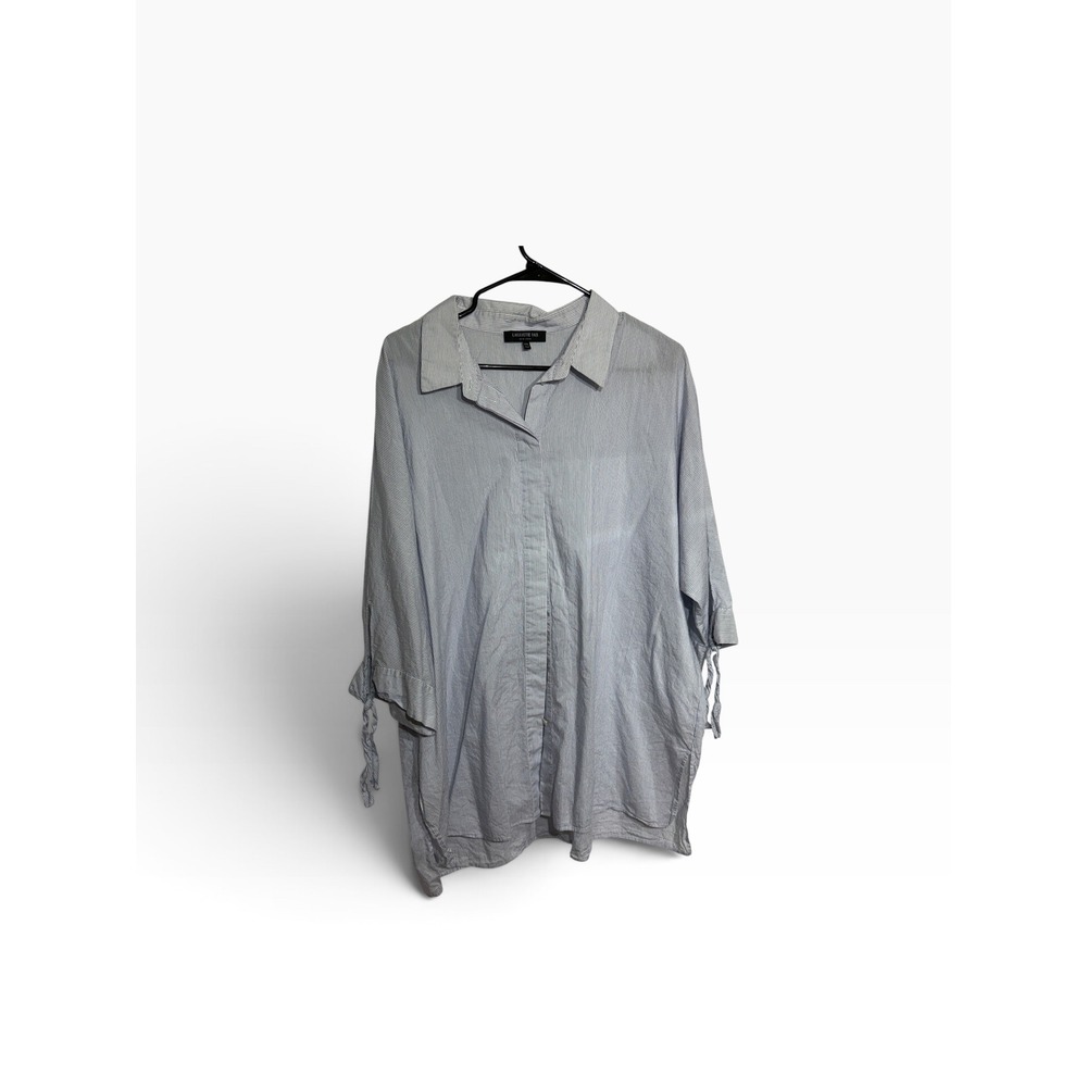 Lafayette 148 New York XXL Blue Striped Button Down Shirt Tie Sleeve Plus Size